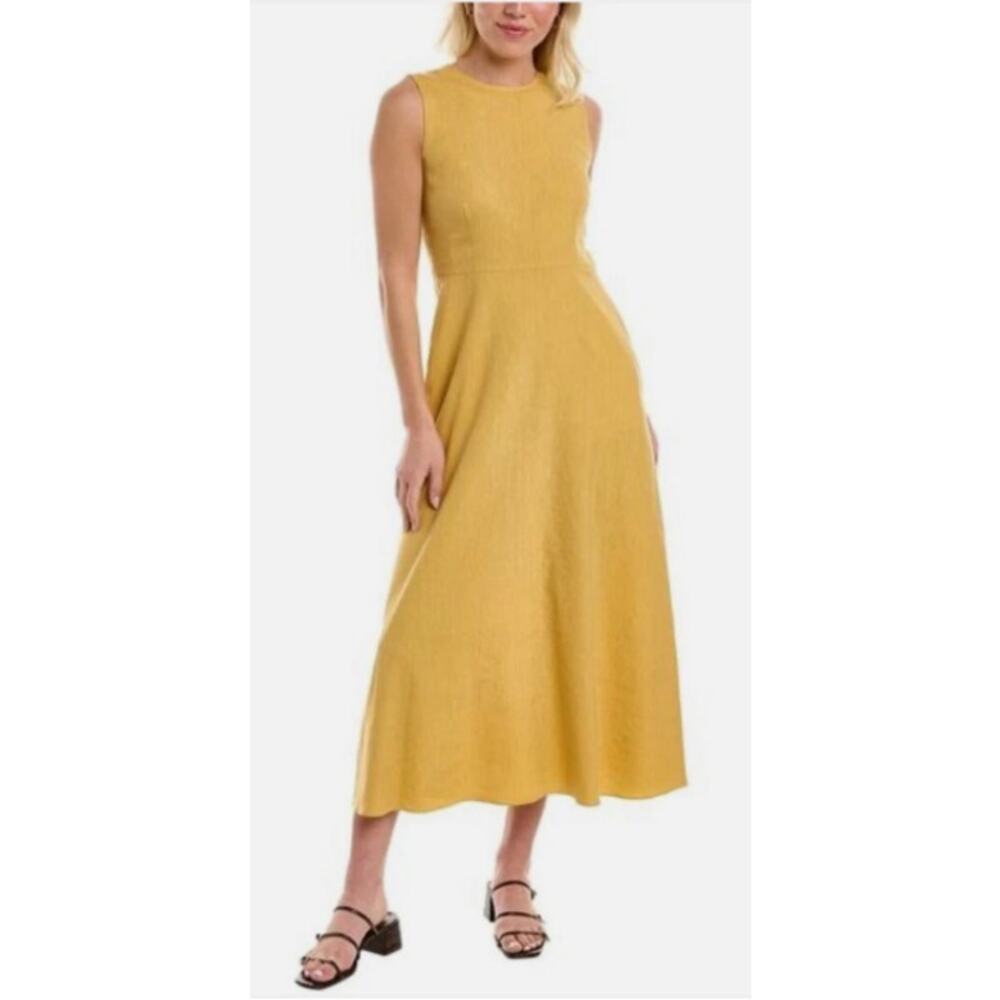 Theory VOLUME DART Soft Crunch Chino Linen Maxi Dress in Marigold 8 NWOT $395